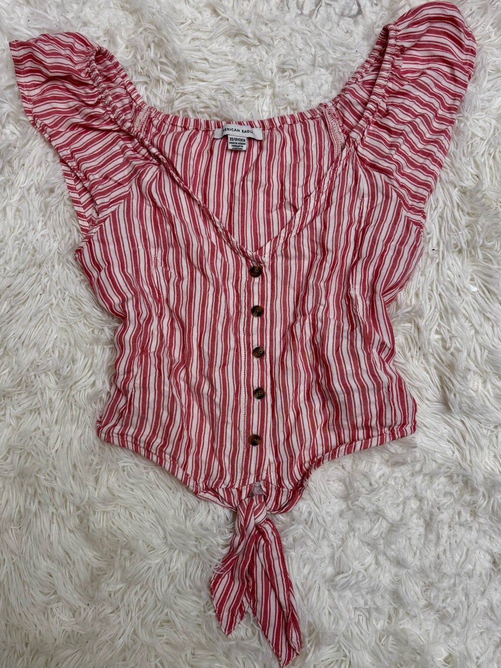 American Eagle Red & White Striped Tie-Front Camisole